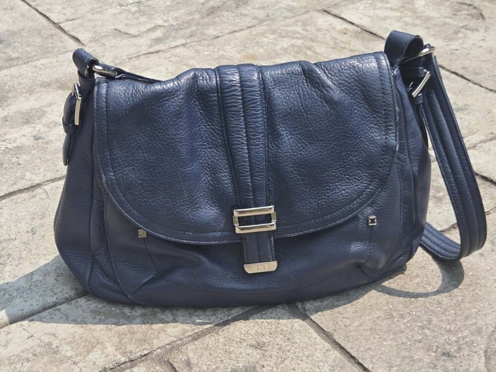 Vintage Liz Claiborne Navy Blue Pebble Leather Shoulder Bag Crossbody Purse